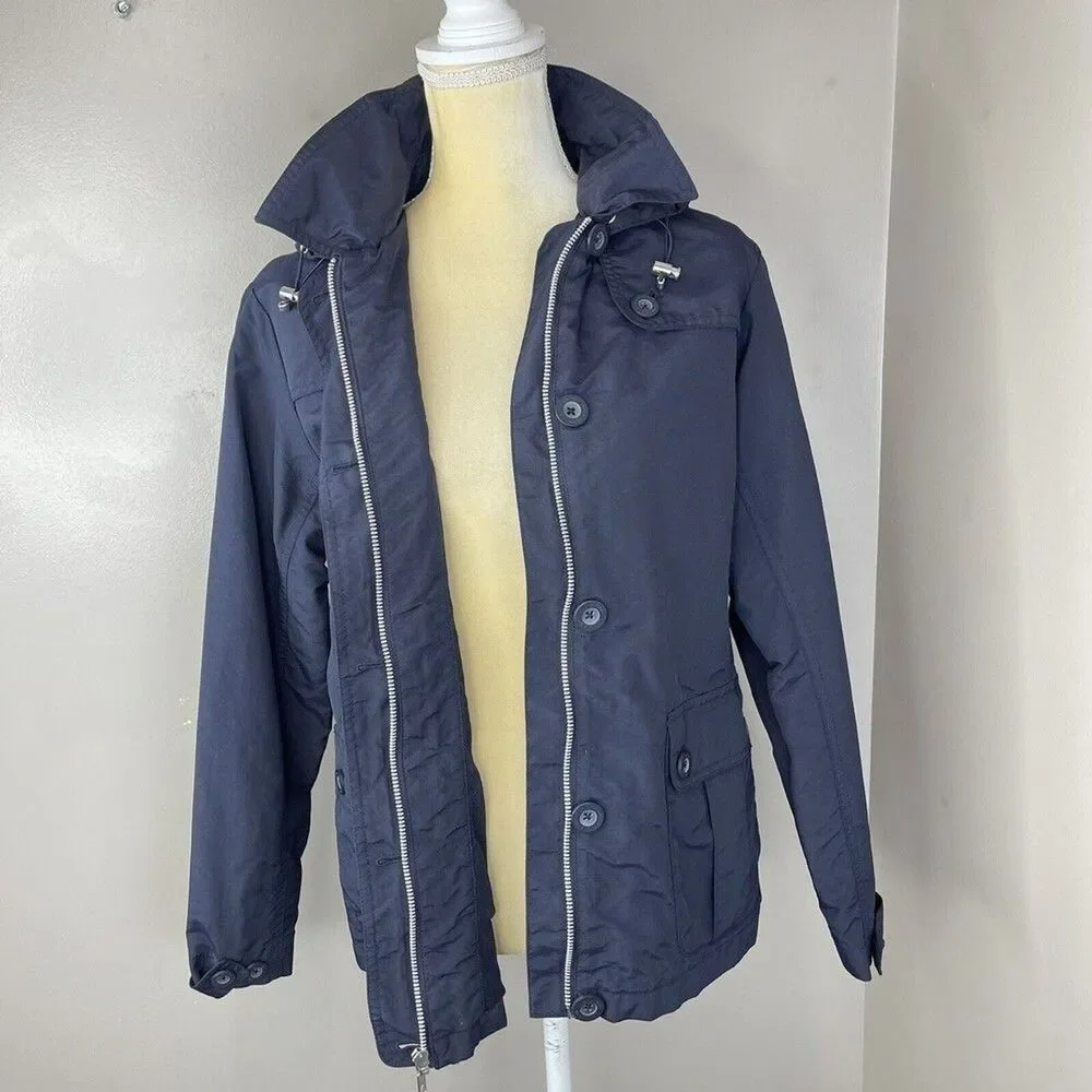 Lands’ End Women’s Hooded Rain Windbreaker Jacket Coat Small S 6-8 Navy Nylon